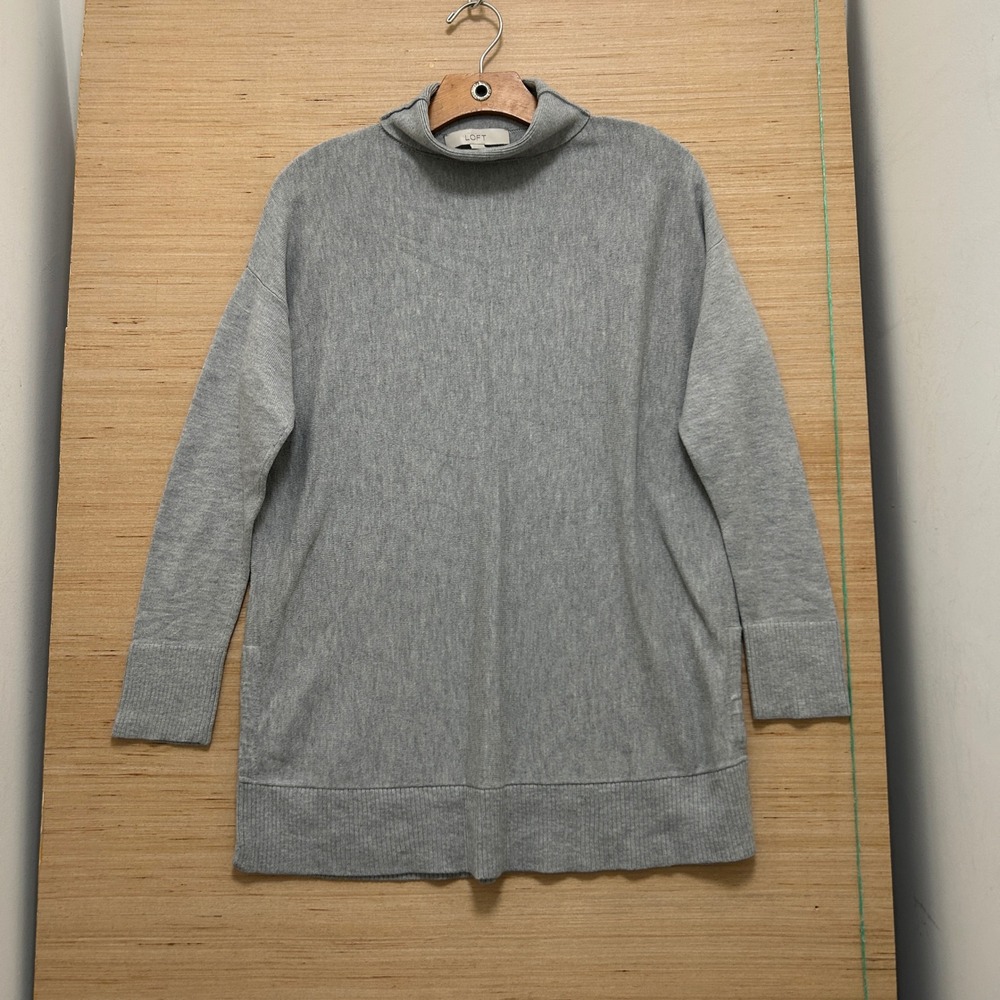 LOFT Womens Gray‎ Funnel Neck Tunic Sweater Long Sleeve Side Slit Size Small